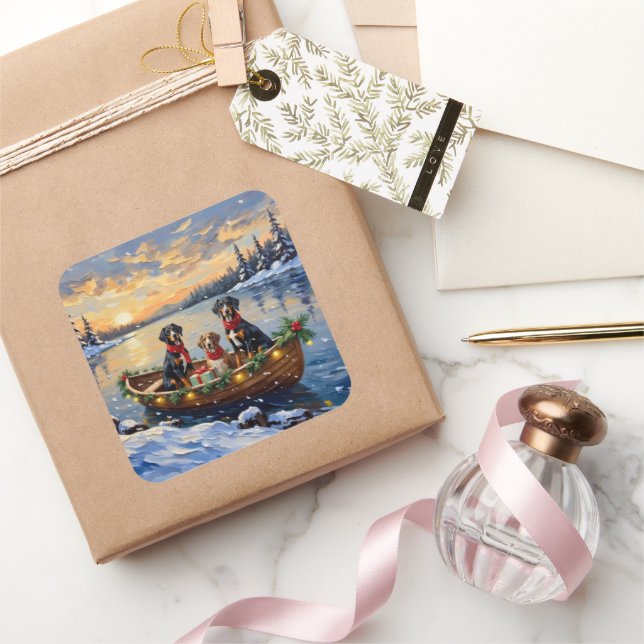 Treeing Walker Coonhound Christmas Boat Holiday Square Sticker (Gifting)