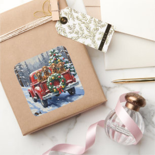 Treeing Walker Coonhound Christmas Red Truck Square Sticker