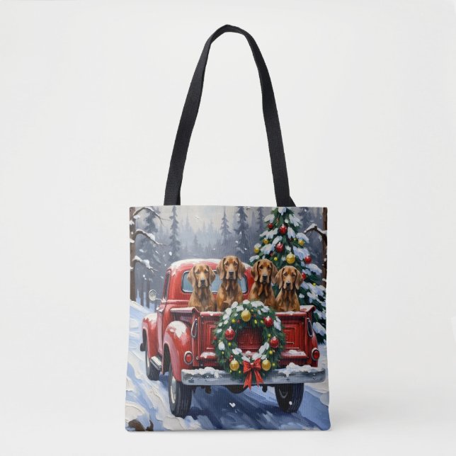 Treeing Walker Coonhound Christmas Red Truck Tote Bag (Front)