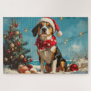 Treeing Walker Coonhound Christmas Vintage Beach  Jigsaw Puzzle
