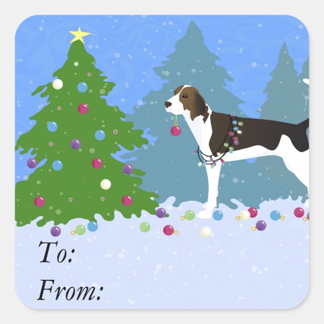Treeing Walker Coonhound Decorating Christmas Tree Square Sticker (Front)