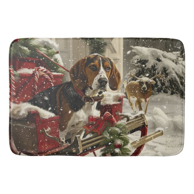 Treeing Walker Coonhound Dog Christmas Festive Bath Mat (Front)
