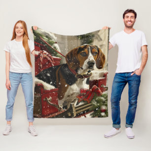 Treeing Walker Coonhound Dog Christmas Festive Fleece Blanket