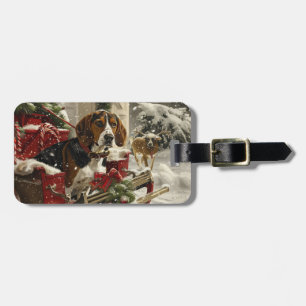 Treeing Walker Coonhound Dog Christmas Festive Luggage Tag