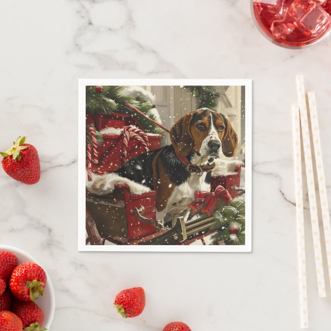 Treeing Walker Coonhound Dog Christmas Festive Napkin (Insitu)