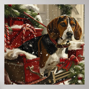 Treeing Walker Coonhound Dog Christmas Festive Poster