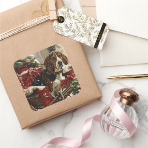 Treeing Walker Coonhound Dog Christmas Festive Square Sticker