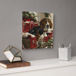 Treeing Walker Coonhound Dog Christmas Festive Square Wall Clock