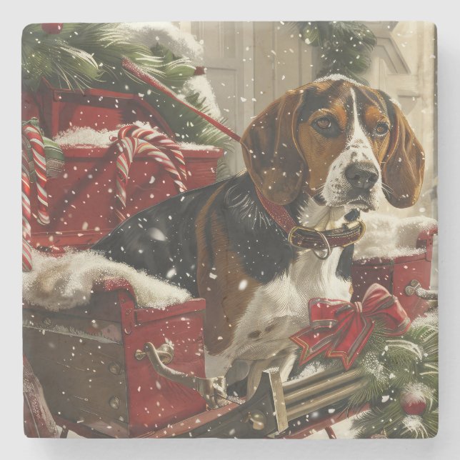 Treeing Walker Coonhound Dog Christmas Festive Stone Coaster (Front)