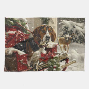 Treeing Walker Coonhound Dog Christmas Festive Tea Towel