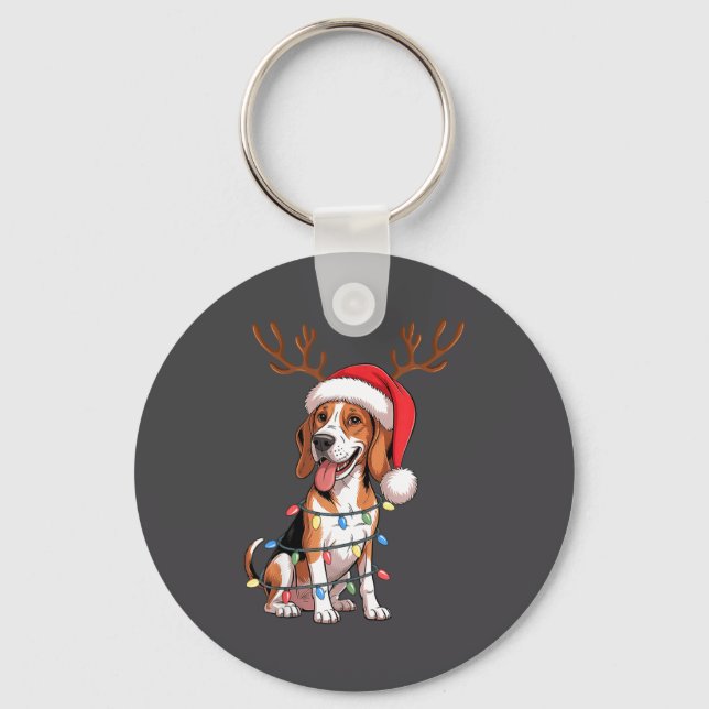 Treeing Walker Coonhound Dog Christmas Lights Sant Key Ring (Front)