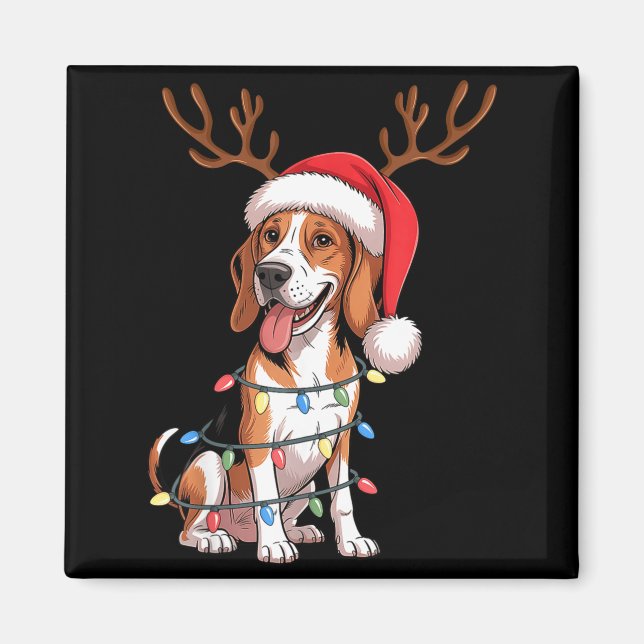 Treeing Walker Coonhound Dog Christmas Lights Sant Magnet (Front)