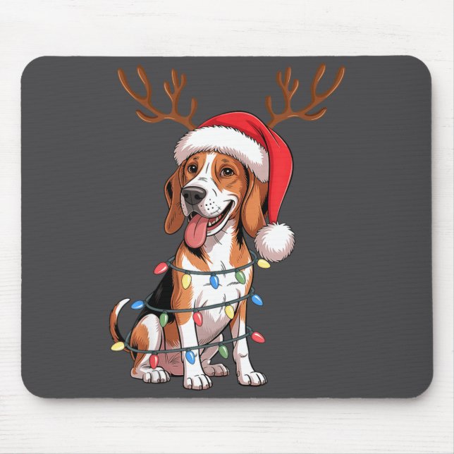 Treeing Walker Coonhound Dog Christmas Lights Sant Mouse Mat (Front)