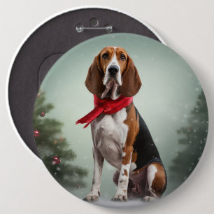 Treeing Walker Coonhound Dog in Snow Christmas 6 Cm Round Badge