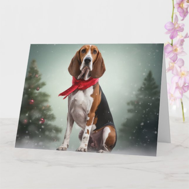 Treeing Walker Coonhound Dog in Snow Christmas Card (Orchid)