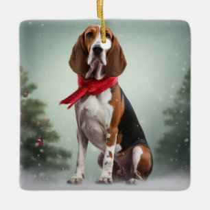 Treeing Walker Coonhound Dog in Snow Christmas Ceramic Ornament