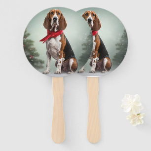 Treeing Walker Coonhound Dog in Snow Christmas Hand Fan