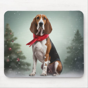 Treeing Walker Coonhound Dog in Snow Christmas Mouse Mat