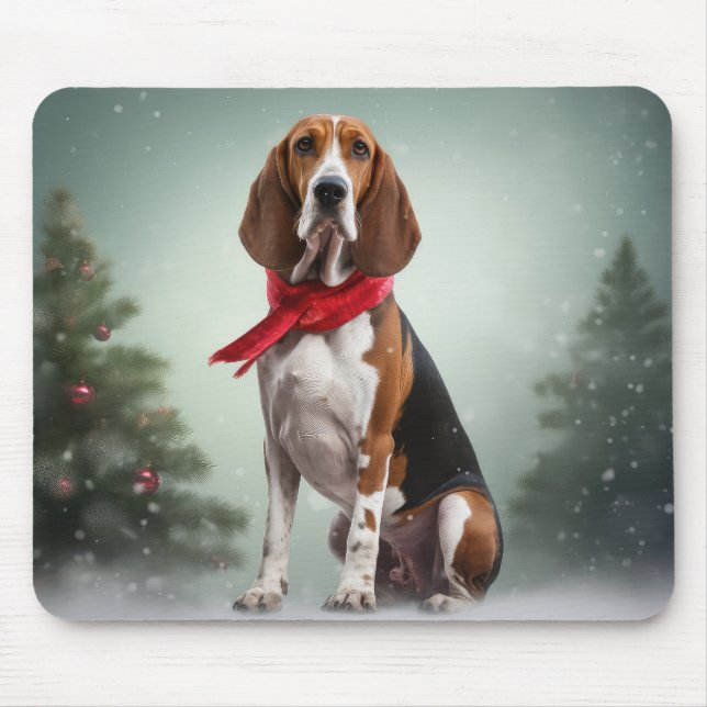 Treeing Walker Coonhound Dog in Snow Christmas Mouse Mat (Front)
