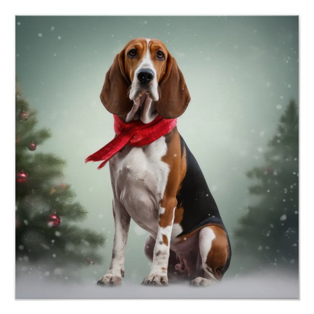 Treeing Walker Coonhound Dog in Snow Christmas Poster (Front)