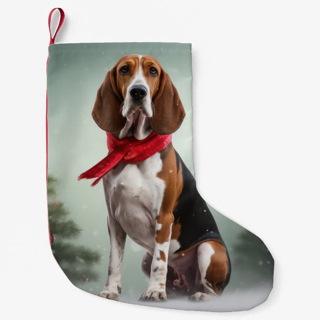 Treeing Walker Coonhound Dog in Snow Christmas Small Christmas Stocking (Front)