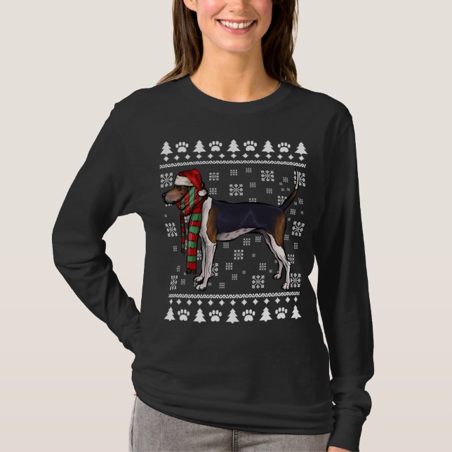 Treeing Walker Coonhound Dog Santa Hat Xmas Ugly C T-Shirt (Front)