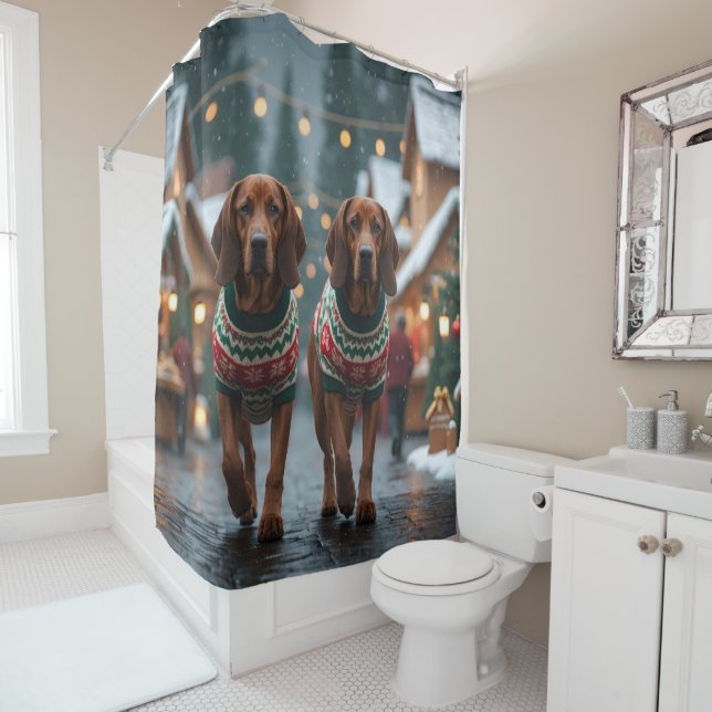 Treeing Walker Coonhound Dogs Christmas Snow  Shower Curtain (In Situ)
