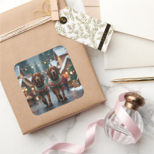 Treeing Walker Coonhound Dogs Christmas Snow  Square Sticker