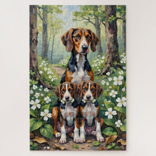 Treeing Walker Coonhound Forest Trillium Art Jigsaw Puzzle