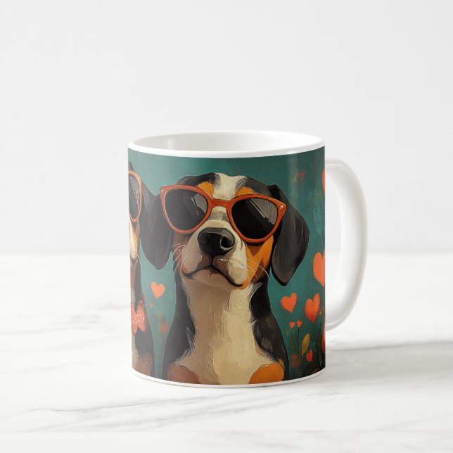 Treeing Walker Coonhound Heart Valentine's Day Coffee Mug (Front Right)