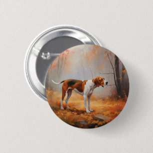 Treeing Walker Coonhound in Autumn Leaves Fall 6 Cm Round Badge
