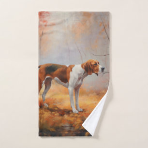 Treeing Walker Coonhound in Autumn Leaves Fall  Bath Towel Set