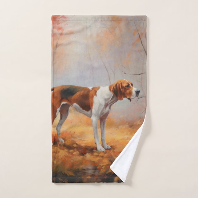 Treeing Walker Coonhound in Autumn Leaves Fall  Bath Towel Set (Hand Towel)