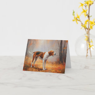 Treeing Walker Coonhound in Autumn Leaves Fall  Card