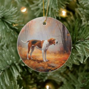 Treeing Walker Coonhound in Autumn Leaves Fall  Ceramic Tree Decoration