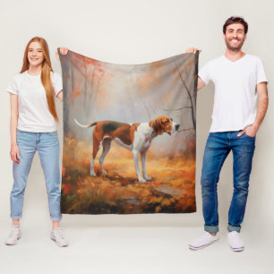Treeing Walker Coonhound in Autumn Leaves Fall Fleece Blanket