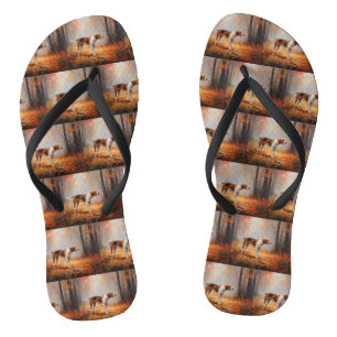 Treeing Walker Coonhound in Autumn Leaves Fall Flip Flops