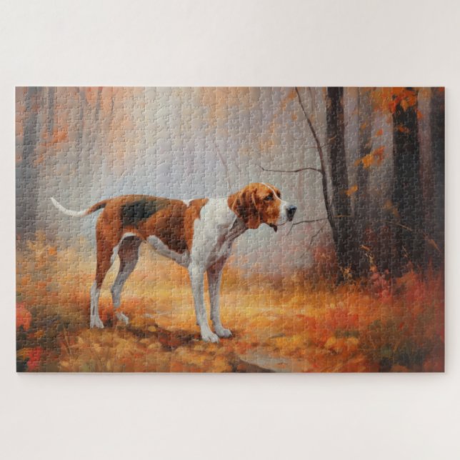 Treeing Walker Coonhound in Autumn Leaves Fall  Jigsaw Puzzle (Horizontal)