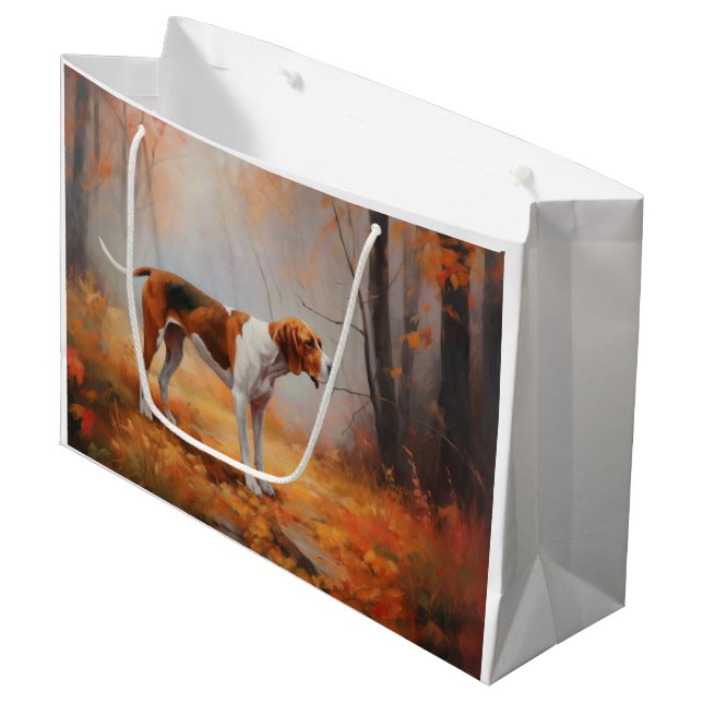 Treeing Walker Coonhound in Autumn Leaves Fall  Large Gift Bag (Front Angled)