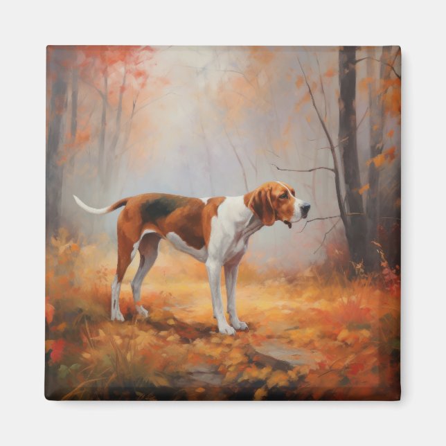Treeing Walker Coonhound in Autumn Leaves Fall  Magnet (Front)