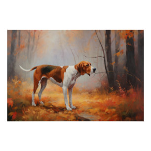 Treeing Walker Coonhound in Autumn Leaves Fall Poster