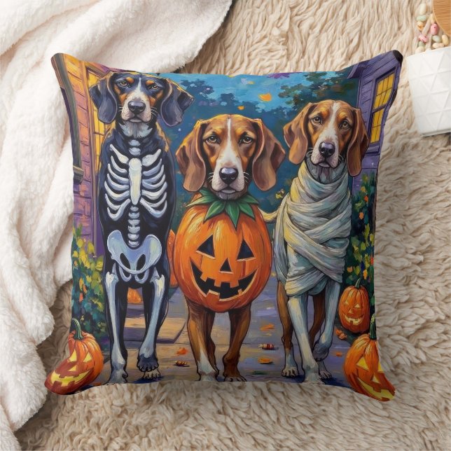 Treeing Walker Coonhound In Halloween Costumes Cushion (Blanket)