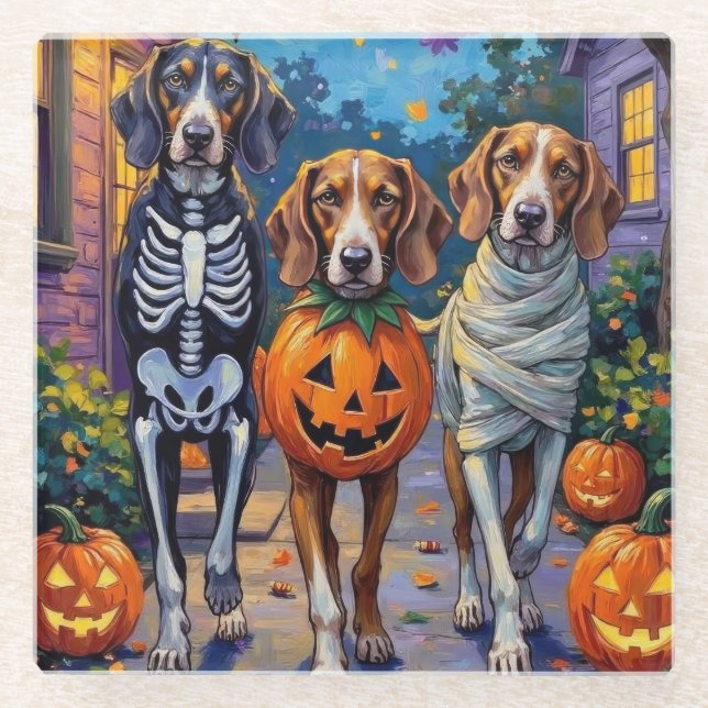 Treeing Walker Coonhound In Halloween Costumes Glass Coaster (Front)