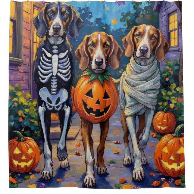 Treeing Walker Coonhound In Halloween Costumes Shower Curtain (Front)