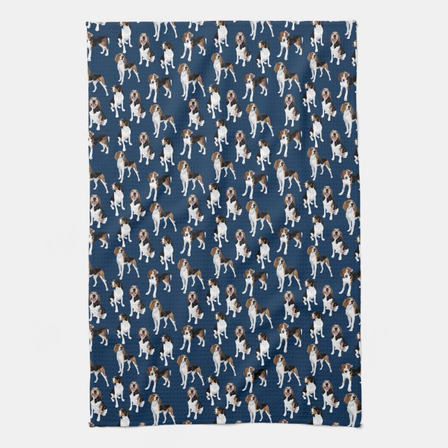 Treeing Walker Coonhound on Navy Tea Towel (Vertical)