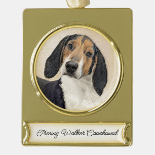 Treeing Walker Coonhound Painting - Original Art G Gold Plated Banner Ornament