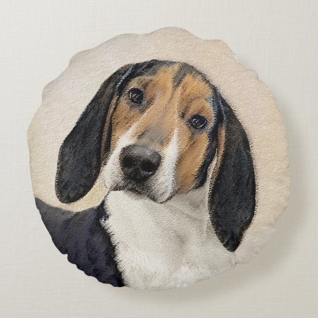 Treeing Walker Coonhound Painting - Original Art Round Cushion (Back)
