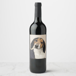 Treeing Walker Coonhound Painting - Original Art Wine Label