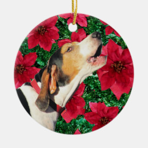 Treeing Walker Coonhound Poinsettias Ceramic Tree Decoration
