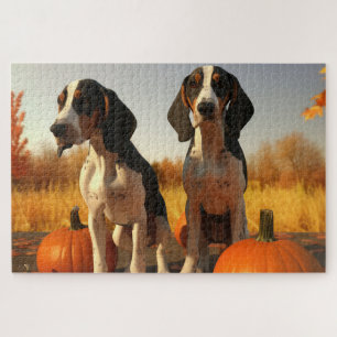 Treeing Walker Coonhound Puppy Autumn Pumpkin Jigsaw Puzzle